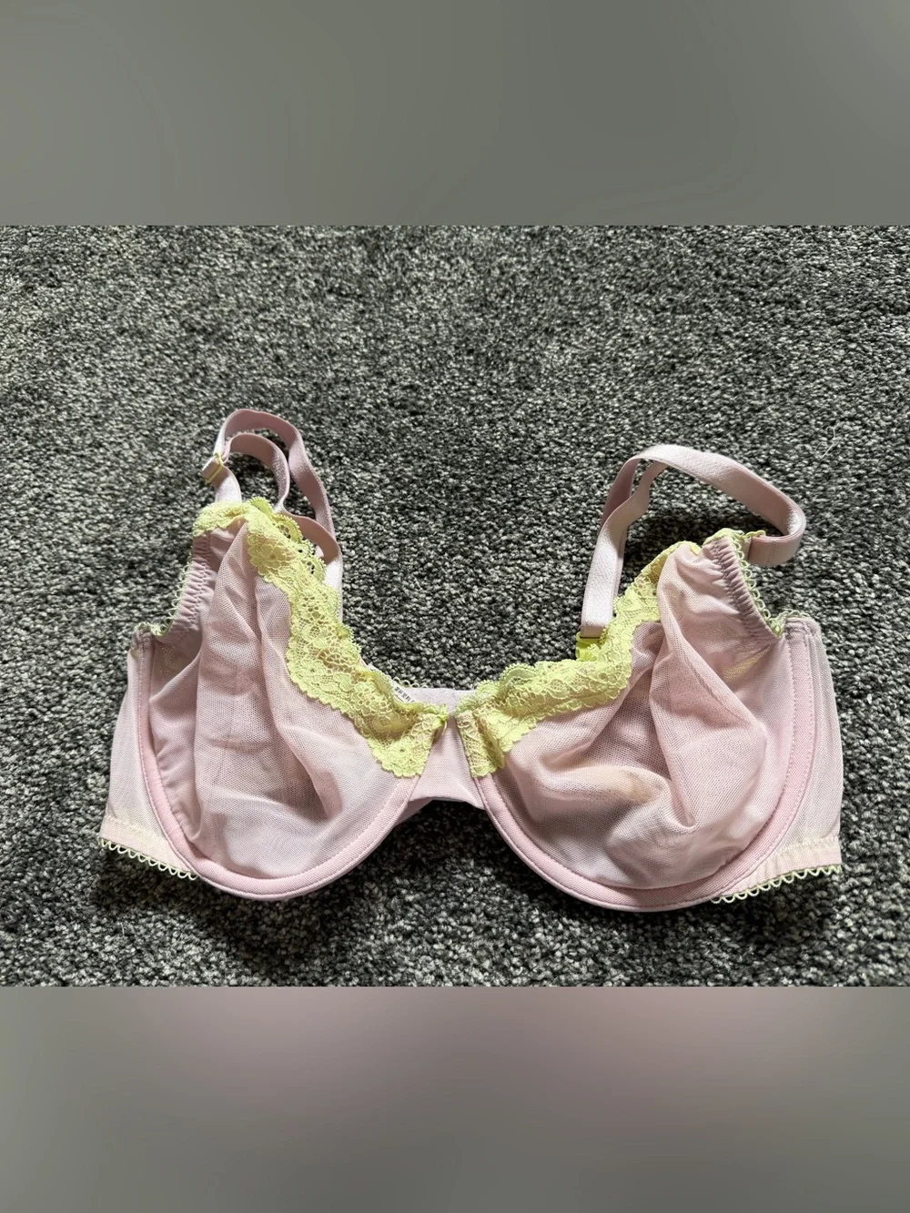 Victoria’s Secret Tease Unlined Demi Bra 36DD Pink Yellow Lace Underwire - Picture 3 of 6